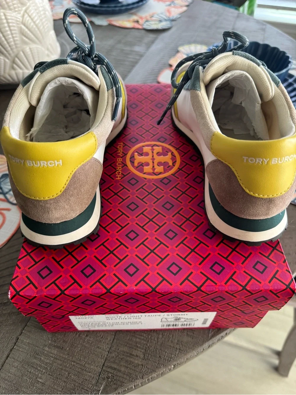Tory Burch White, Light Taupe, Stormy & Yellow Runner Sneaker
